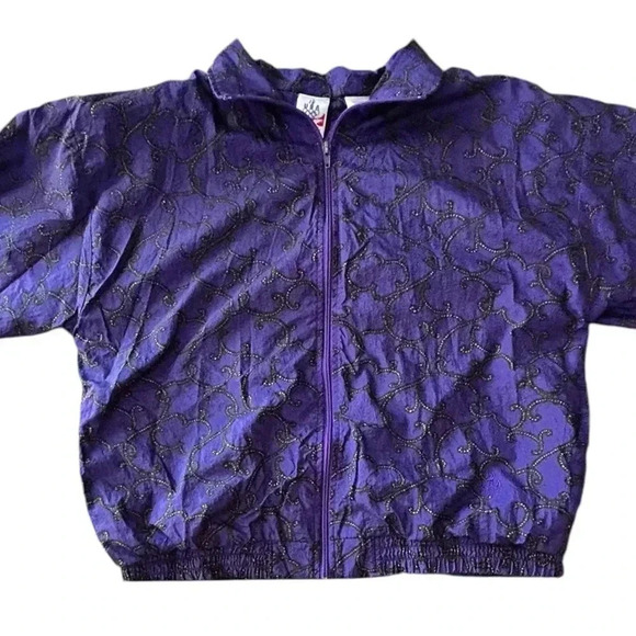 Vtg 90's USA Olympics Licensed Windbreaker Purple Gold Print JC Penney Unisex L - Picture 2 of 13